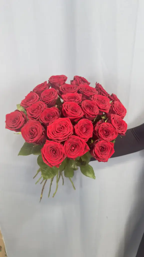 Монобукет из 25 красных роз 60 см