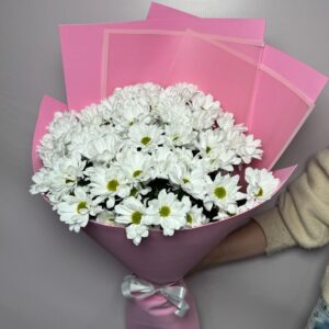 Букет из 7 ромашковидных хризантем в стильной упаковке