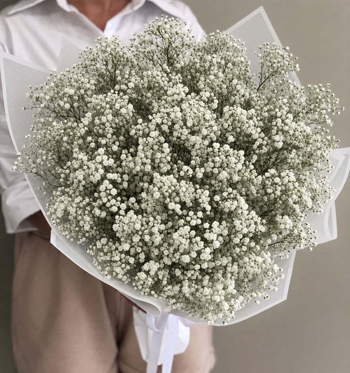 Монобукет из белой гипсофилы, 25 шт